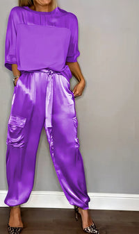Amelia | Zwei-Teile Set mit Bluse und Cargo-Hose, Chic – Lila