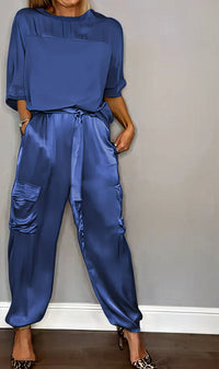 Amelia | Zwei-Teile Set mit Bluse und Cargo-Hose, Chic – Blau
