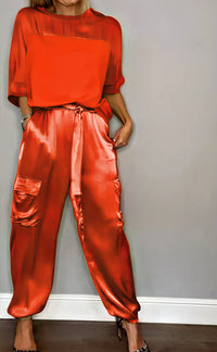 Amelia | Zwei-Teile Set mit Bluse und Cargo-Hose, Chic – Orange