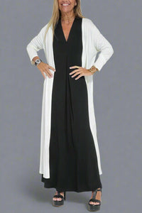 Elfriede | Elegantes Maxikleid mit Gratis Cardigan für jede Gelegenheit – Schwarz Kleid + Weiß Cardigan
