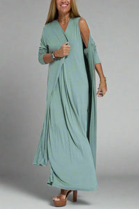 Elfriede | Elegantes Maxikleid mit Gratis Cardigan für jede Gelegenheit – Grün Kleid + Grün Cardigan