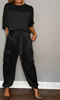 Amelia | Zwei-Teile Set mit Bluse und Cargo-Hose, Chic – Schwarz