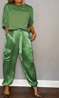 Amelia | Zwei-Teile Set mit Bluse und Cargo-Hose, Chic – Grün