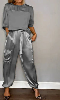 Amelia | Zwei-Teile Set mit Bluse und Cargo-Hose, Chic – Grau