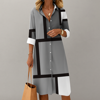 Zaria | Damen Geometrisches Muster Hemdkleid – Grau