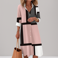 Zaria | Damen Geometrisches Muster Hemdkleid – Rosa