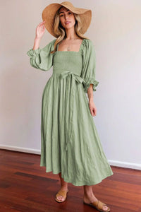 Ophelia | Französisches Kleid Mit Rüschenärmeln – Grün