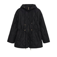 Abbie Kapuzen-Steppjacke mit Kordelzug – Schwarz