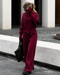 Clara | Luxuriöses Strick-Lounge Set für Damen – Burgunderrot