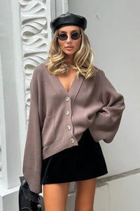 Francesca Vintage Loose Fit Strickjacke – Hellbraun