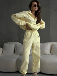 Lila Oversized Trainingsanzug Set – Gelb