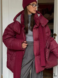 Sheila Pufferjacke mit abnehmbarer Kapuze – Burgunderrot