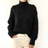 Hochgeschlossener Pullover aus Zopfstrick für Frauen – Schwarz