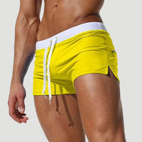 Schnelltrocknende Badeshorts Herren kurz mit Kordelzug – Gelb
