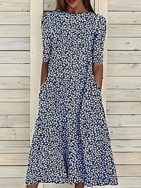 Xylara - Florales Midikleid mit Soft-Touch – Dunkelblau